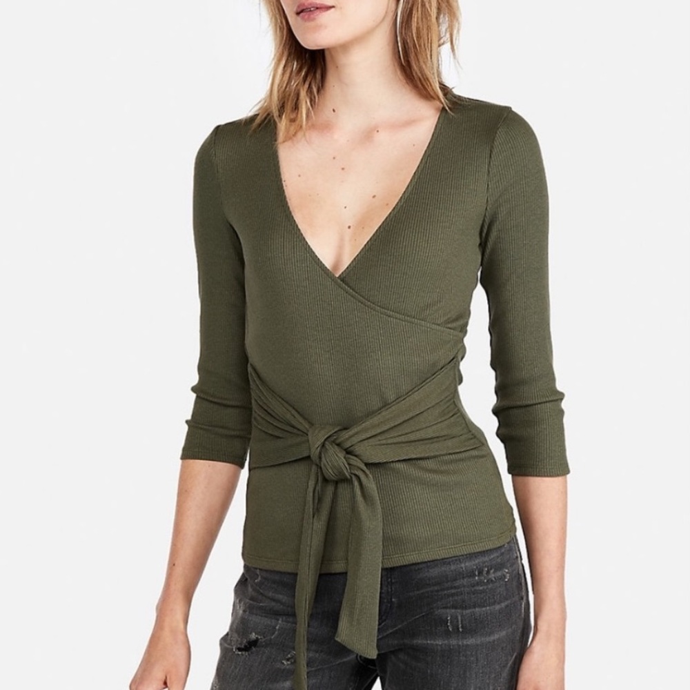 Express Green Faux Wrap Top